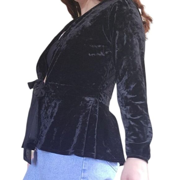 Witchy Black Velvet Jacket Peplum S Velour Blazer Goth Whimsigoth Fairy Stretch. - Picture 11 of 16